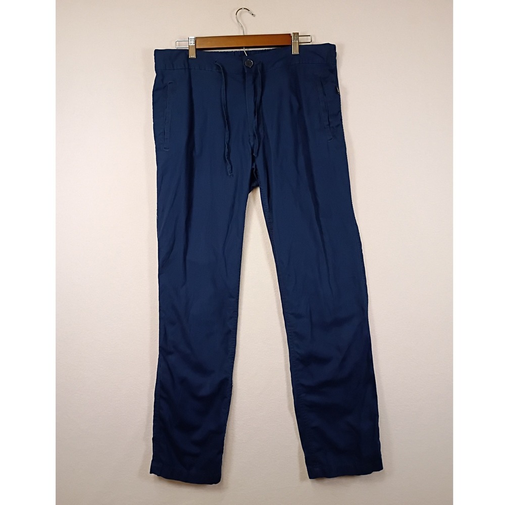 Coastal Onia Mens Medium Navy Blue Linen Cotton Blend Drawstring Casual Pants